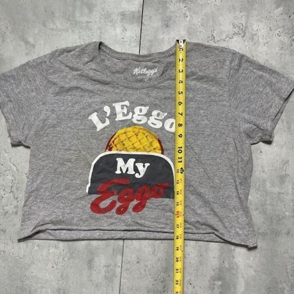 Kelloggs Leggo My Eggo Grey Shirt Teen Women s Graphic Tee Crop Top Sz XL - Picture 4 of 5